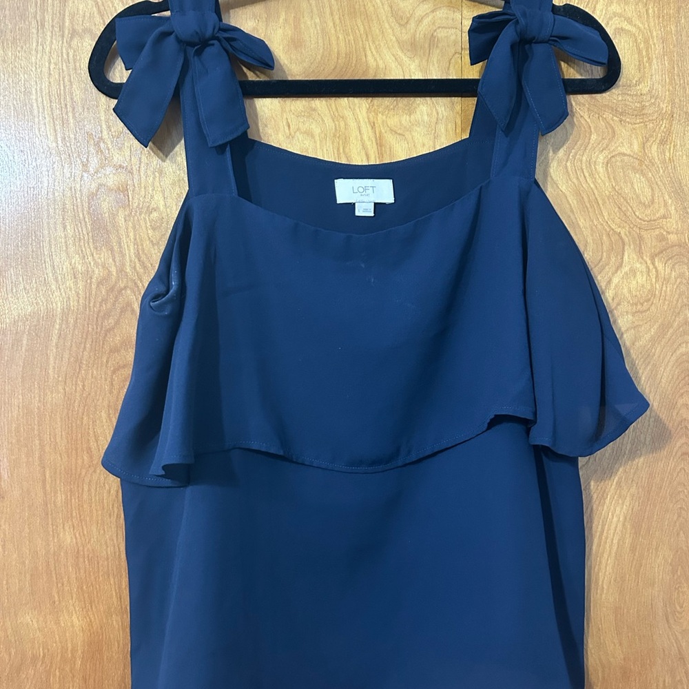 LOFT Navy Tie-Shoulder Ruffle Camisole